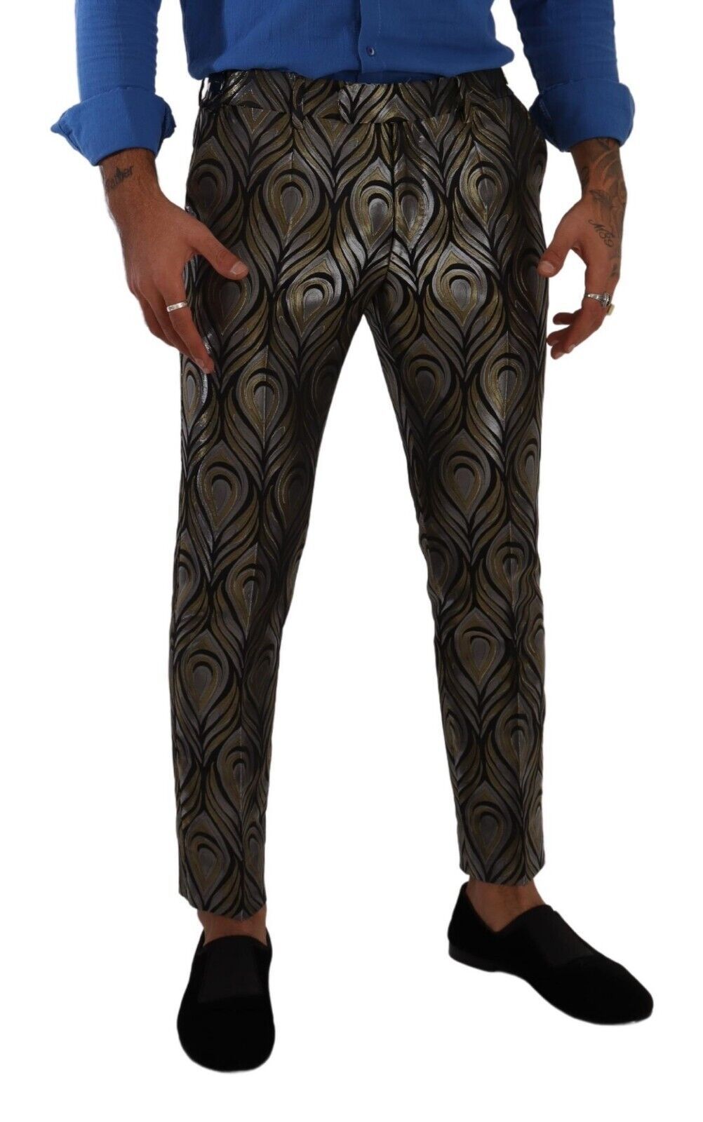Dolce & Gabbana Silber-Gold Jacquard Herren Anzughose