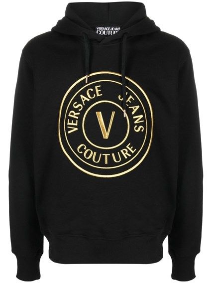 Versace Jeans Schwarzes Baumwoll-Kapuzen-Sweatshirt mit Logo-Details