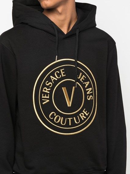 Versace Jeans Schwarzes Baumwoll-Kapuzen-Sweatshirt mit Logo-Details