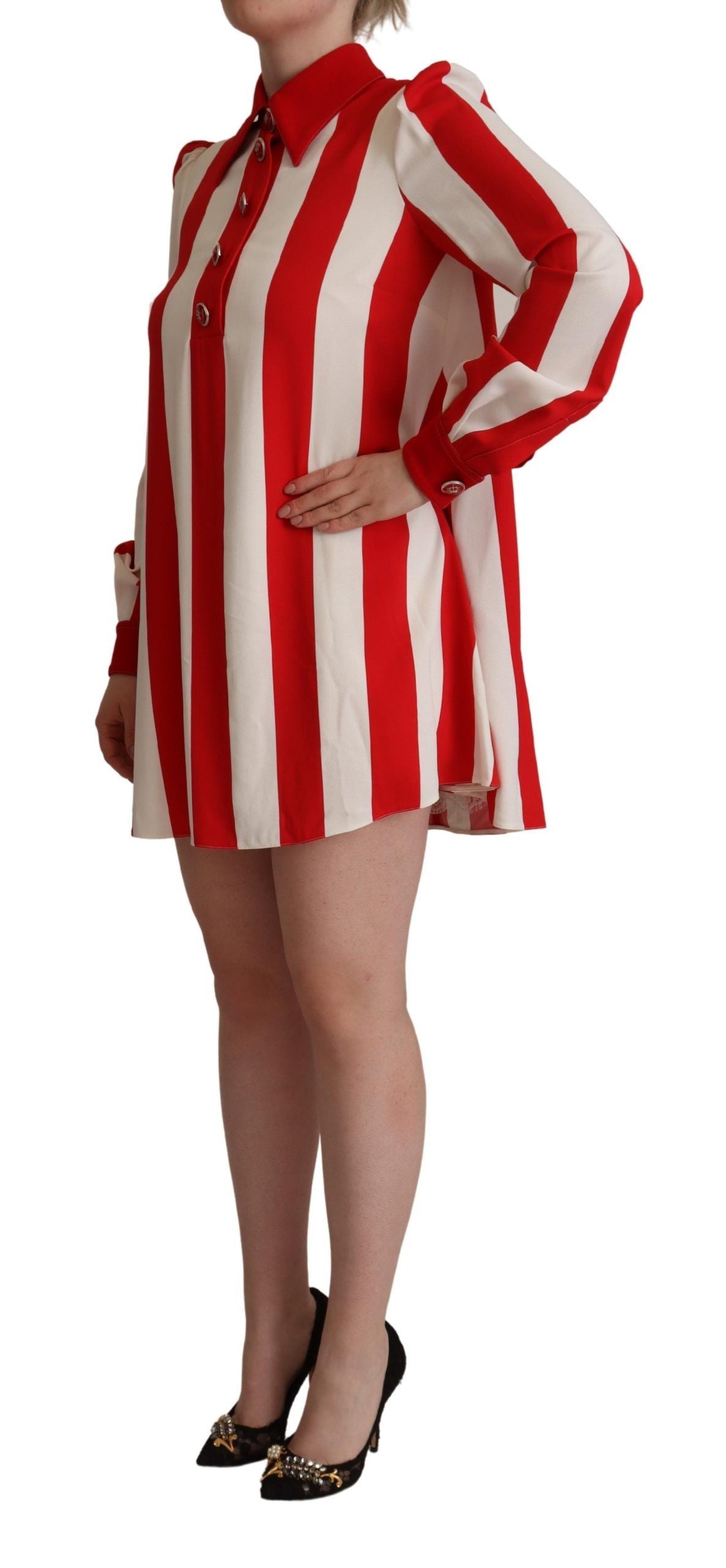 Dolce & Gabbana Weißes Rotes Stretch-Mini-Hemdblusenkleid
