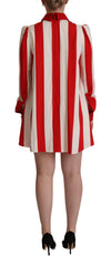 Dolce & Gabbana Weißes Rotes Stretch-Mini-Hemdblusenkleid