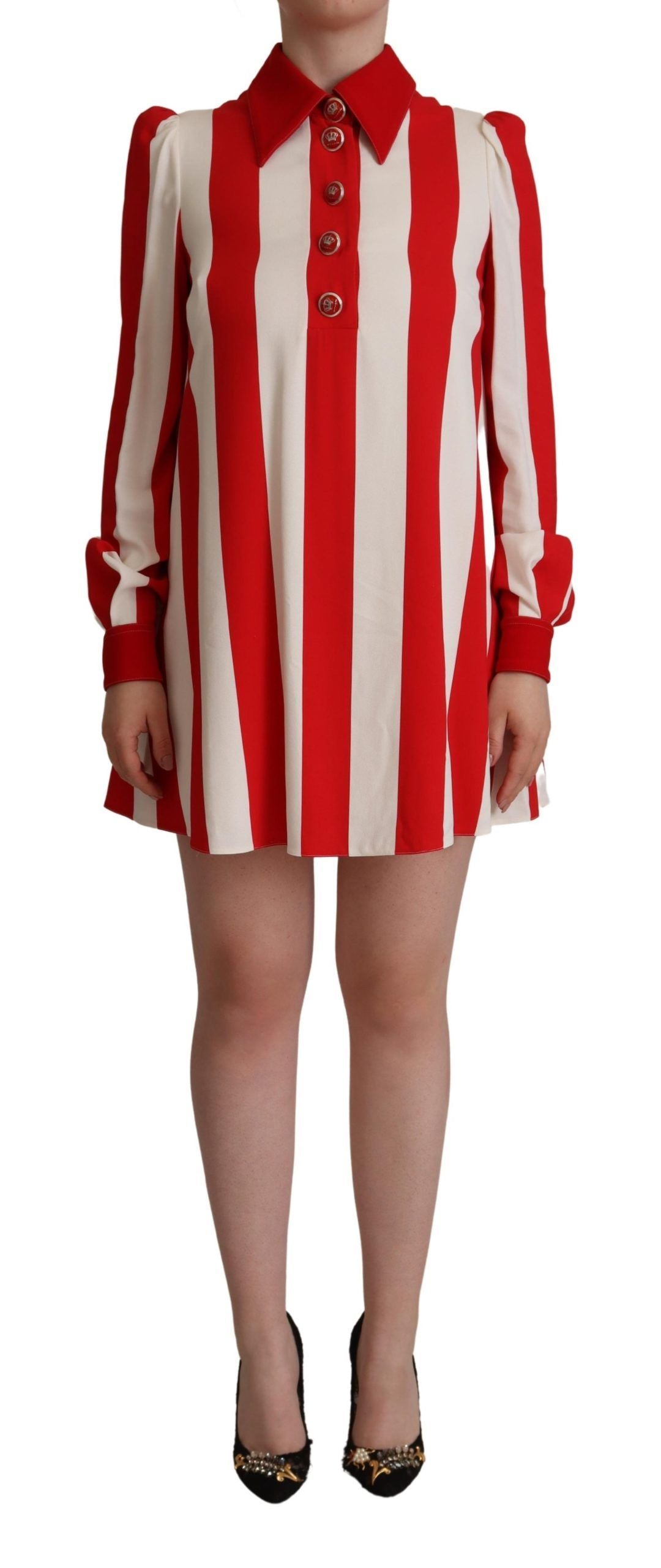 Dolce & Gabbana Weißes Rotes Stretch-Mini-Hemdblusenkleid