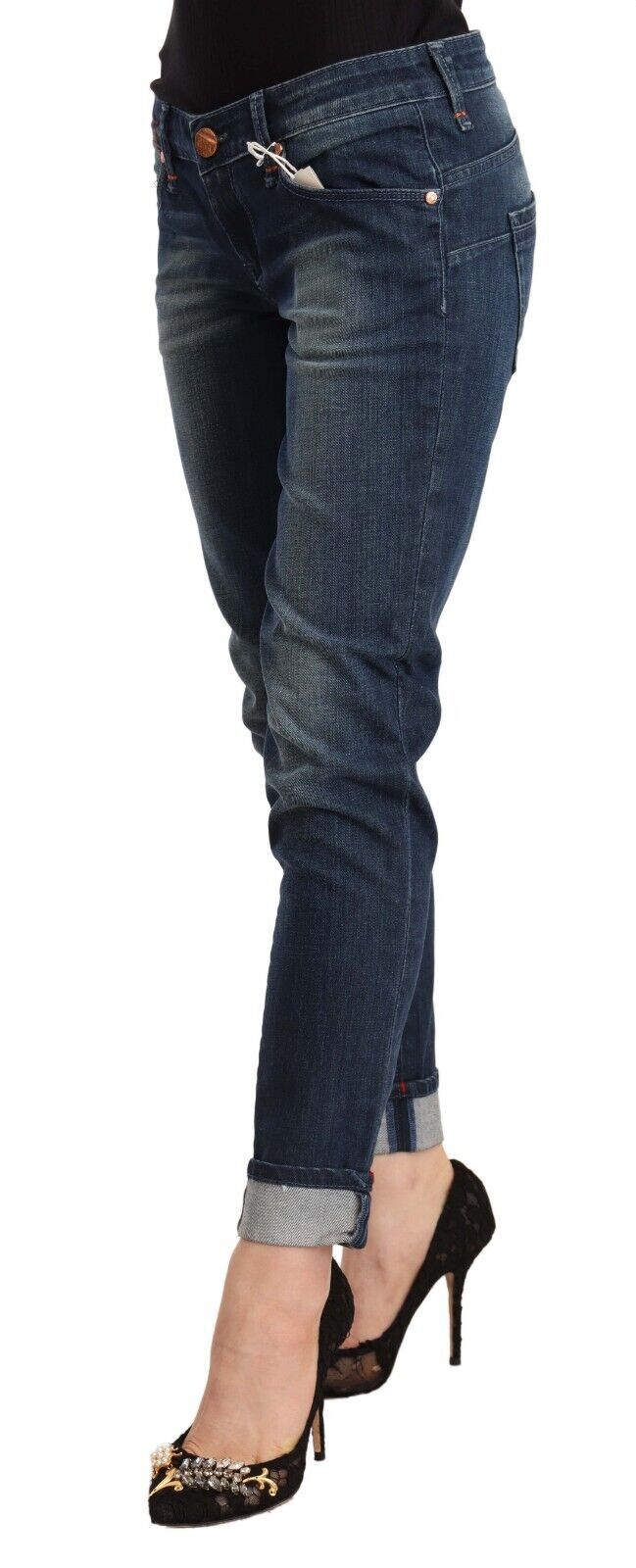Acht Blue Washed Low Waist Skinny Denim Jeans mit gefaltetem Saum