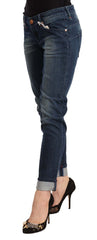 Acht Blue Washed Low Waist Skinny Denim Jeans mit gefaltetem Saum