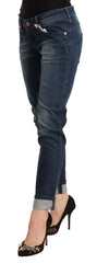 Acht Blue Washed Low Waist Skinny Denim Jeans mit gefaltetem Saum