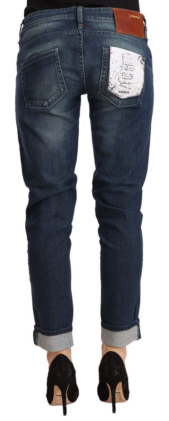 Acht Blue Washed Low Waist Skinny Denim Jeans mit gefaltetem Saum