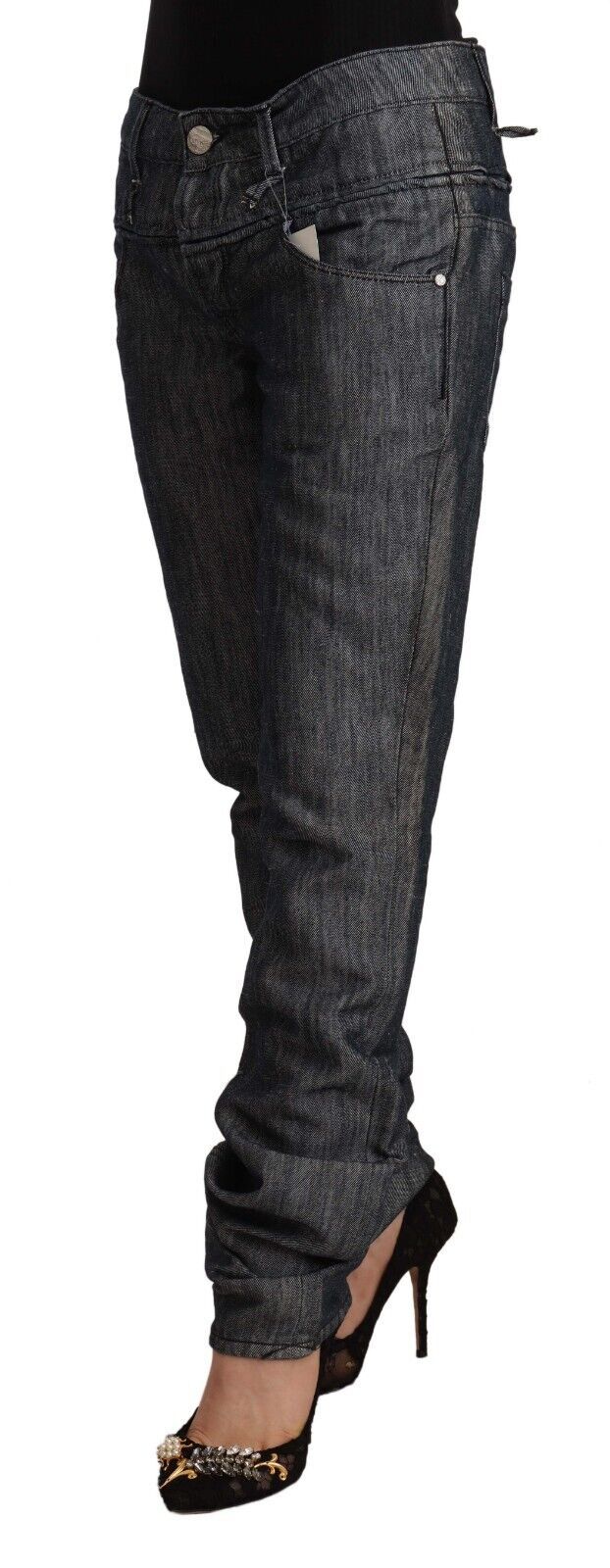 Acht Dunkelgraue Ramie-Denim-Jeans mit geradem Bein und mittelhohem Bund