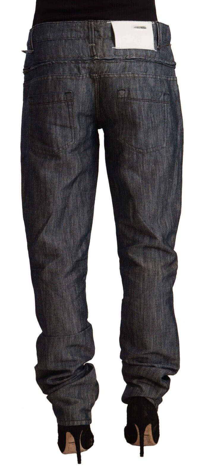 Acht Dunkelgraue Ramie-Denim-Jeans mit geradem Bein und mittelhohem Bund
