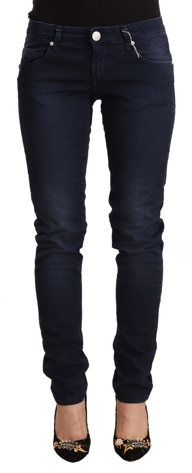 Acht blaue Washed Cotton Low Waist Slim Fit Denim Jeans