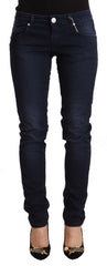 Acht blaue Washed Cotton Low Waist Slim Fit Denim Jeans