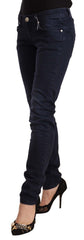 Acht blaue Washed Cotton Low Waist Slim Fit Denim Jeans