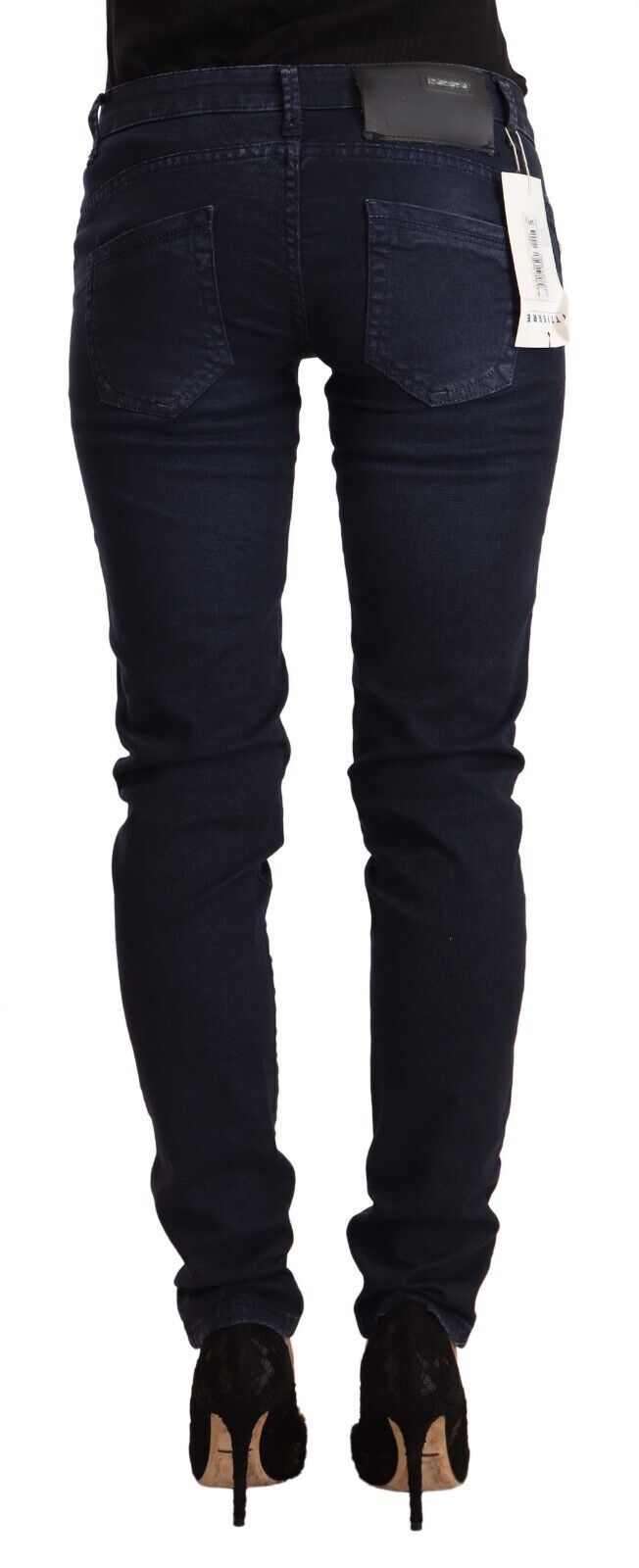 Acht blaue Washed Cotton Low Waist Slim Fit Denim Jeans