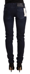 Acht blaue Washed Cotton Low Waist Slim Fit Denim Jeans