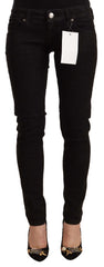 Schwarze Skinny-Jeans aus Baumwolle mit niedriger Leibhöhe, Acht