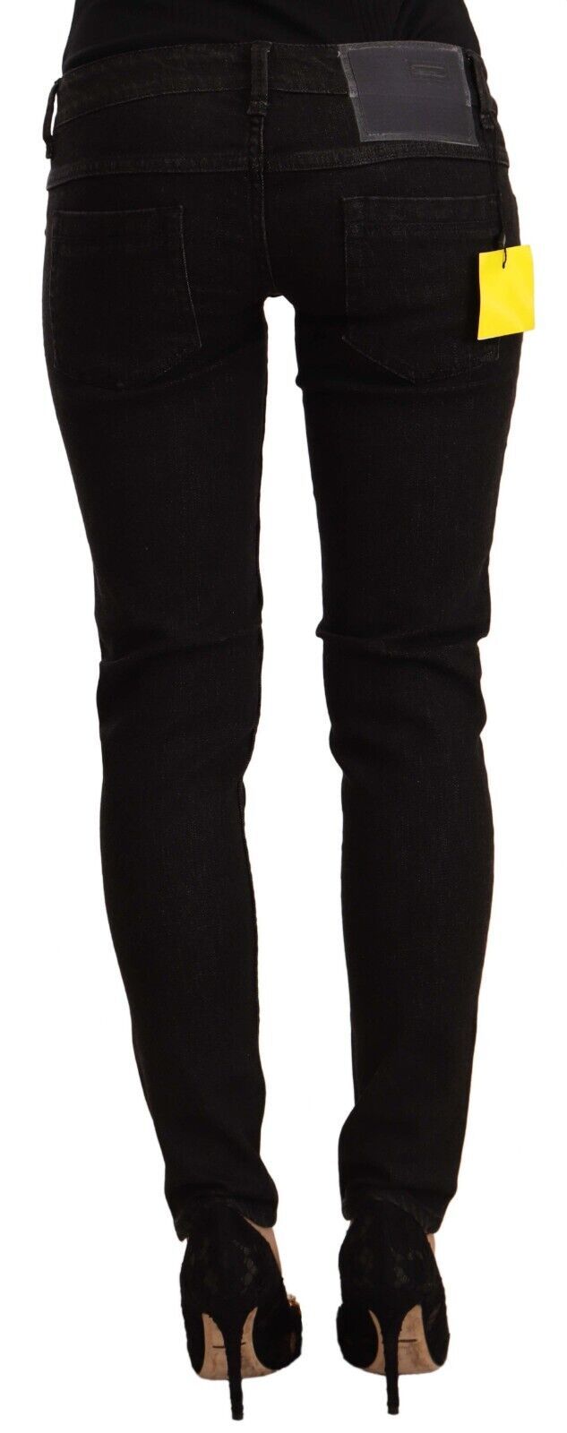 Schwarze Skinny-Jeans aus Baumwolle mit niedriger Leibhöhe, Acht