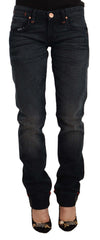 Acht schwarze Washed Cotton Skinny Denim Low Waist Jeans
