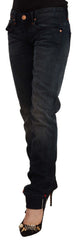 Acht schwarze Washed Cotton Skinny Denim Low Waist Jeans