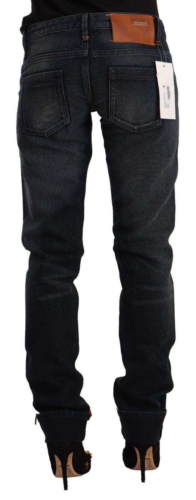 Acht schwarze Washed Cotton Skinny Denim Low Waist Jeans