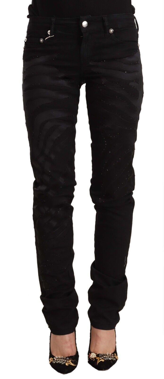 Just Cavalli Schwarze Mid Waist Verzierte Skinny Jeans