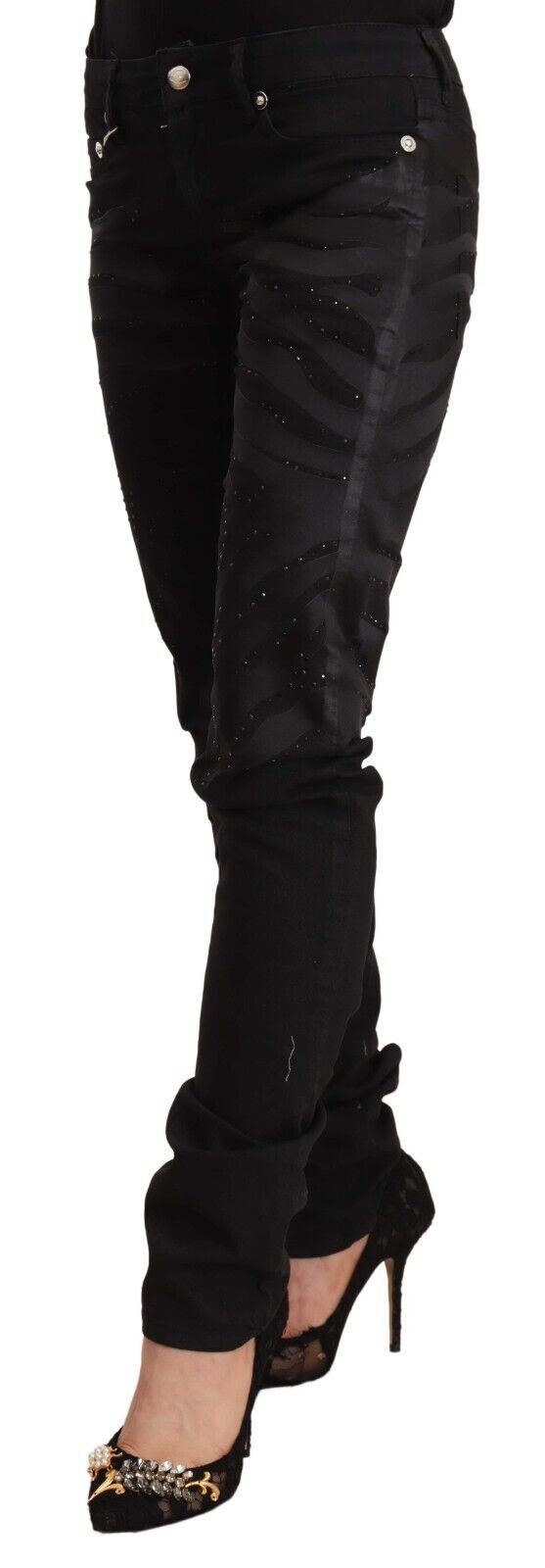 Just Cavalli Schwarze Mid Waist Verzierte Skinny Jeans