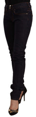 GF Ferre Black Mid Waist Cotton Denim Skinny Jeans