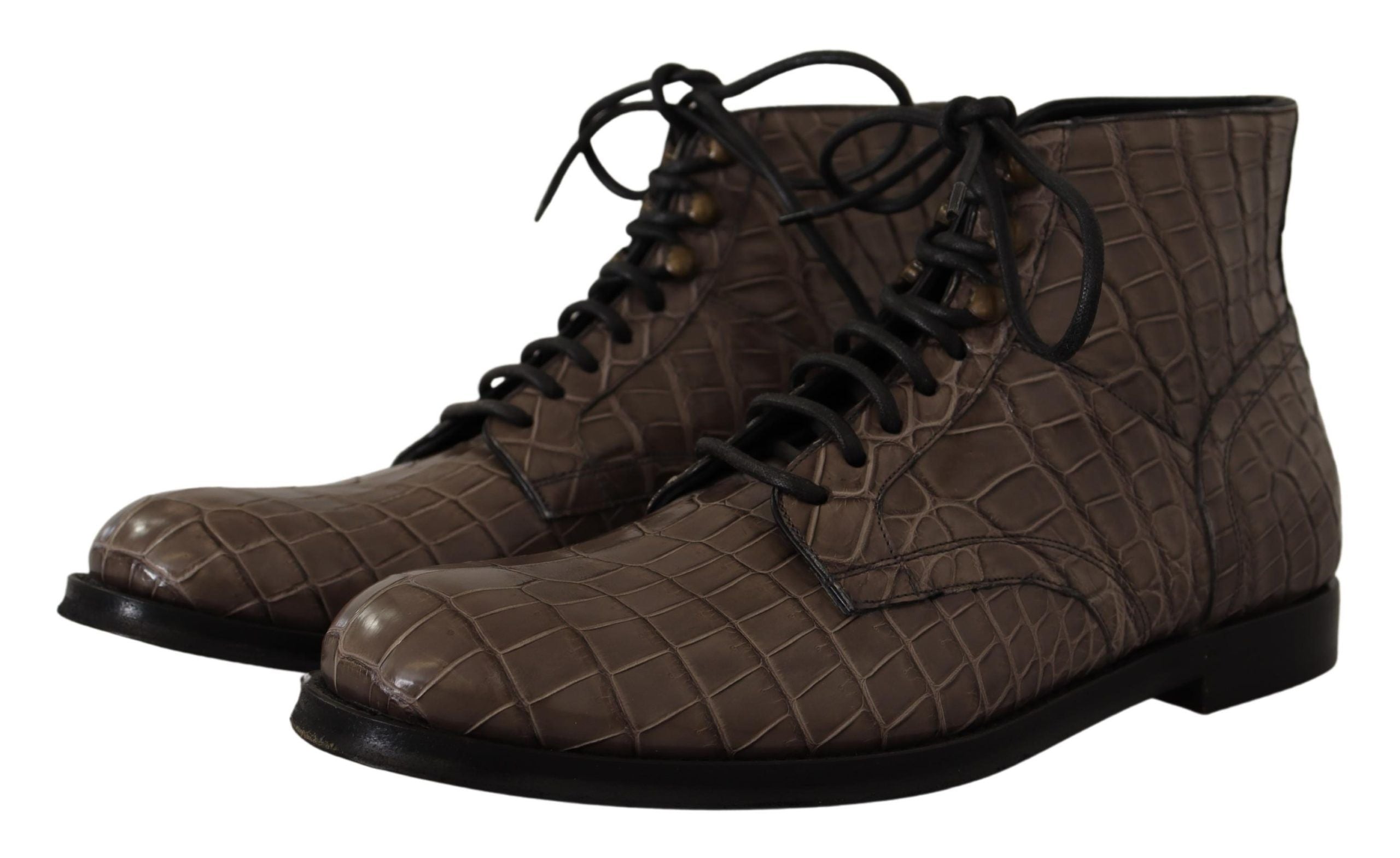 Dolce & Gabbana Graue Derby-Stiefeletten aus Krokodilleder