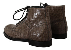 Dolce & Gabbana Graue Derby-Stiefeletten aus Krokodilleder