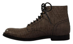 Dolce & Gabbana Graue Derby-Stiefeletten aus Krokodilleder