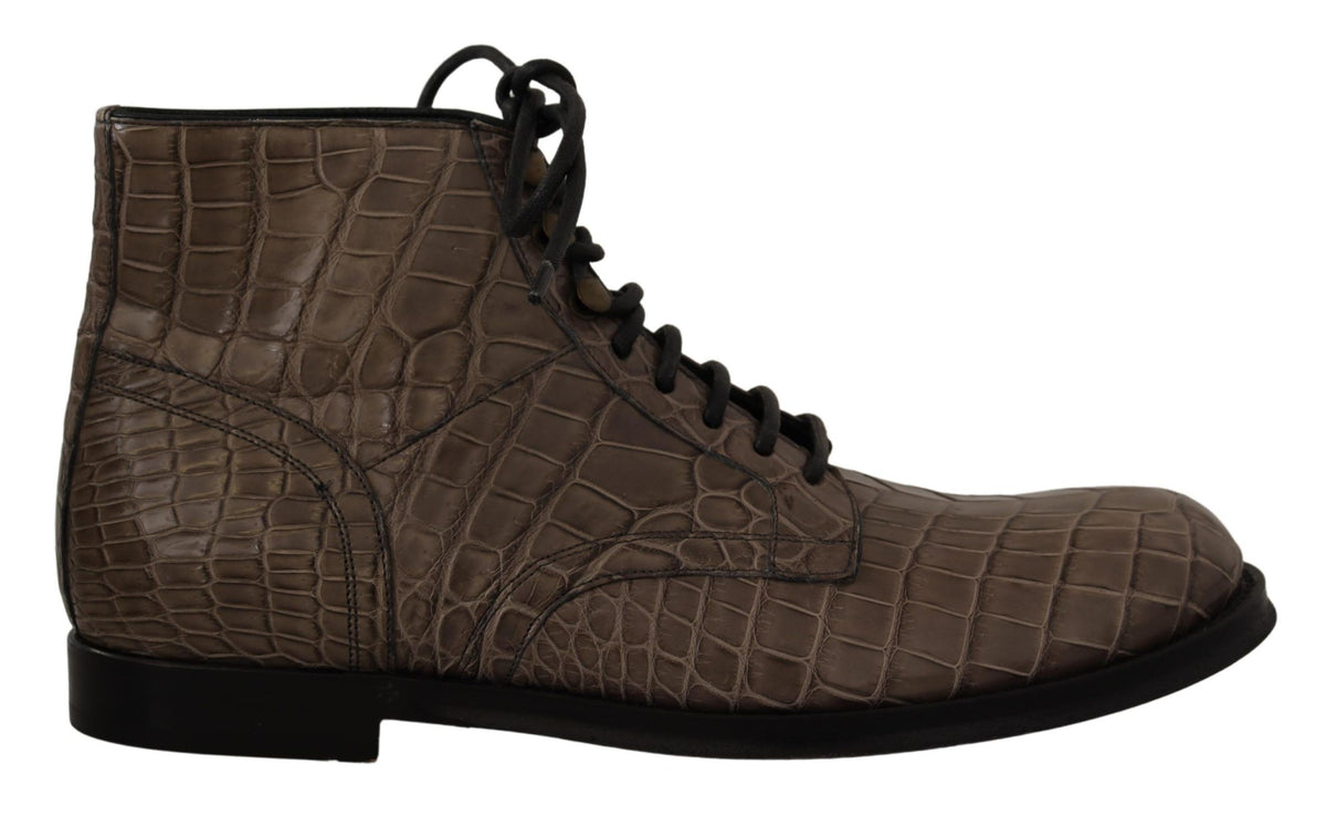 Dolce & Gabbana Graue Derby-Stiefeletten aus Krokodilleder