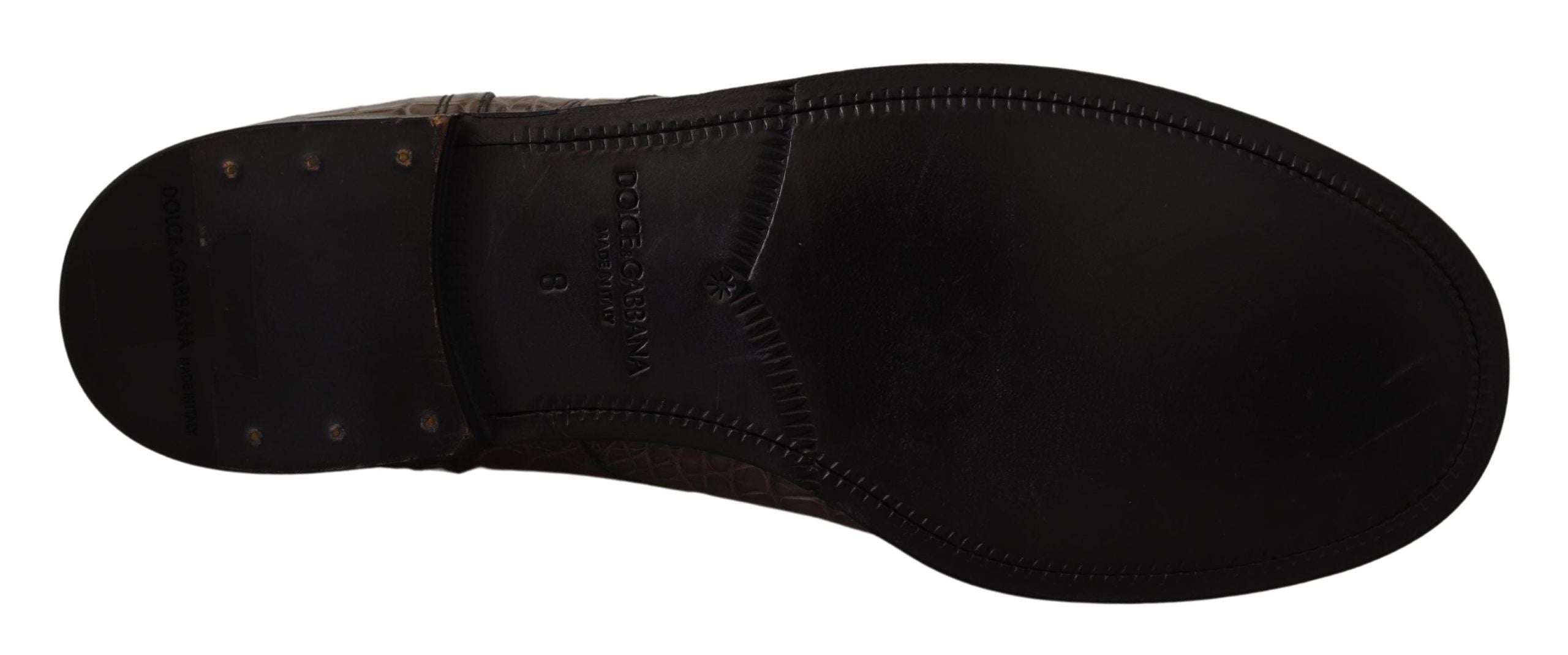 Dolce & Gabbana Graue Derby-Stiefeletten aus Krokodilleder