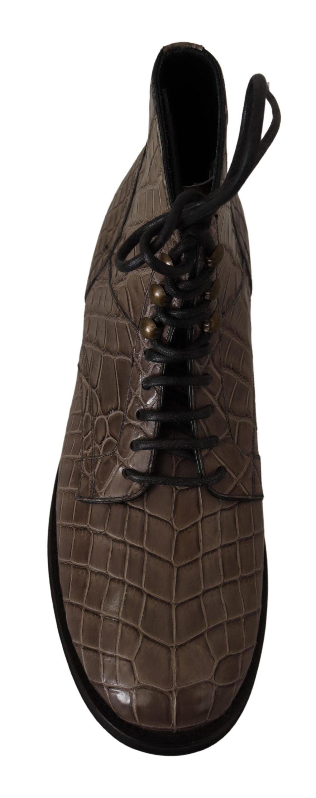 Dolce & Gabbana Graue Derby-Stiefeletten aus Krokodilleder
