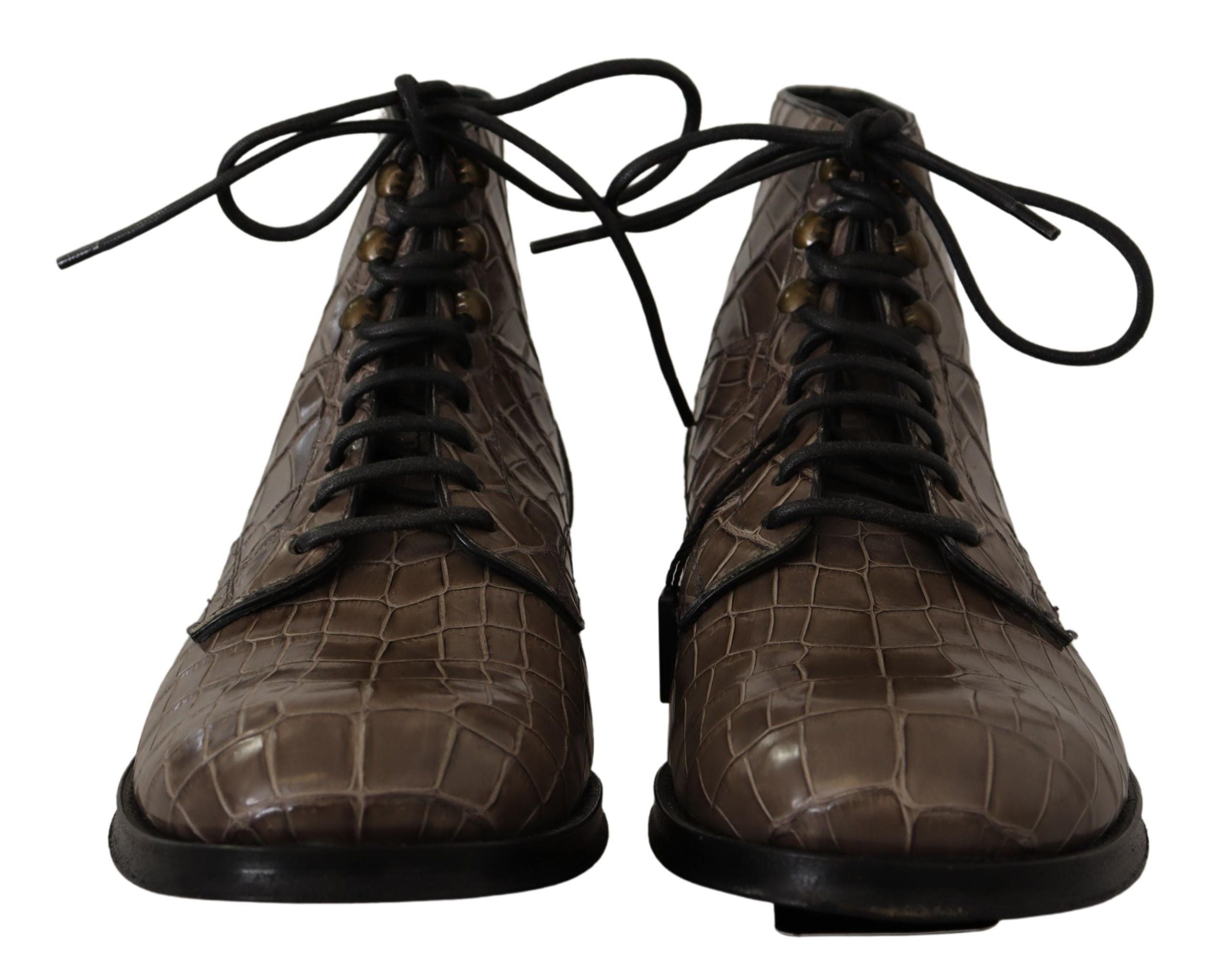 Dolce & Gabbana Graue Derby-Stiefeletten aus Krokodilleder