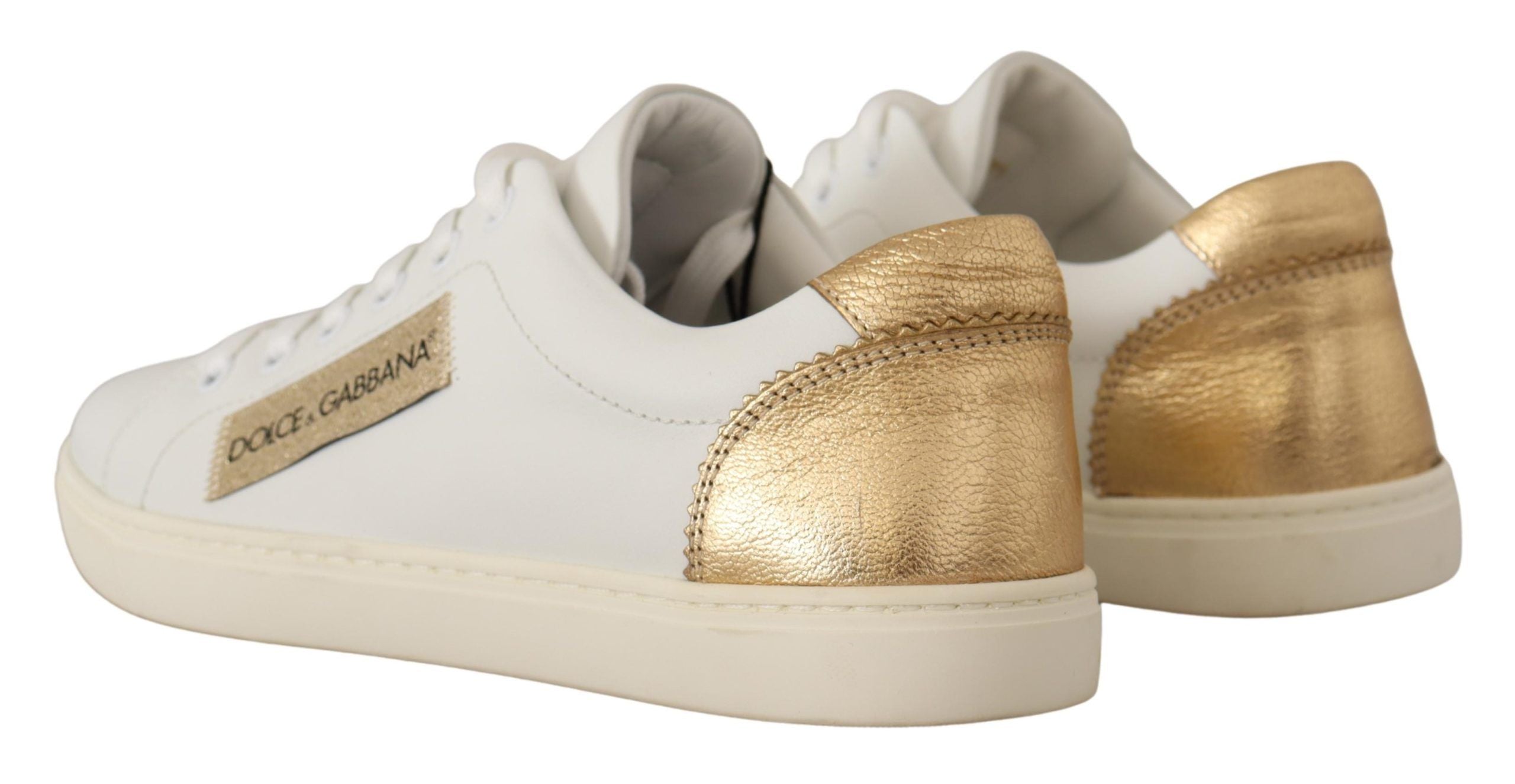 Dolce & Gabbana Weiße Low-Top-Sneakers aus Leder mit Gold-Details