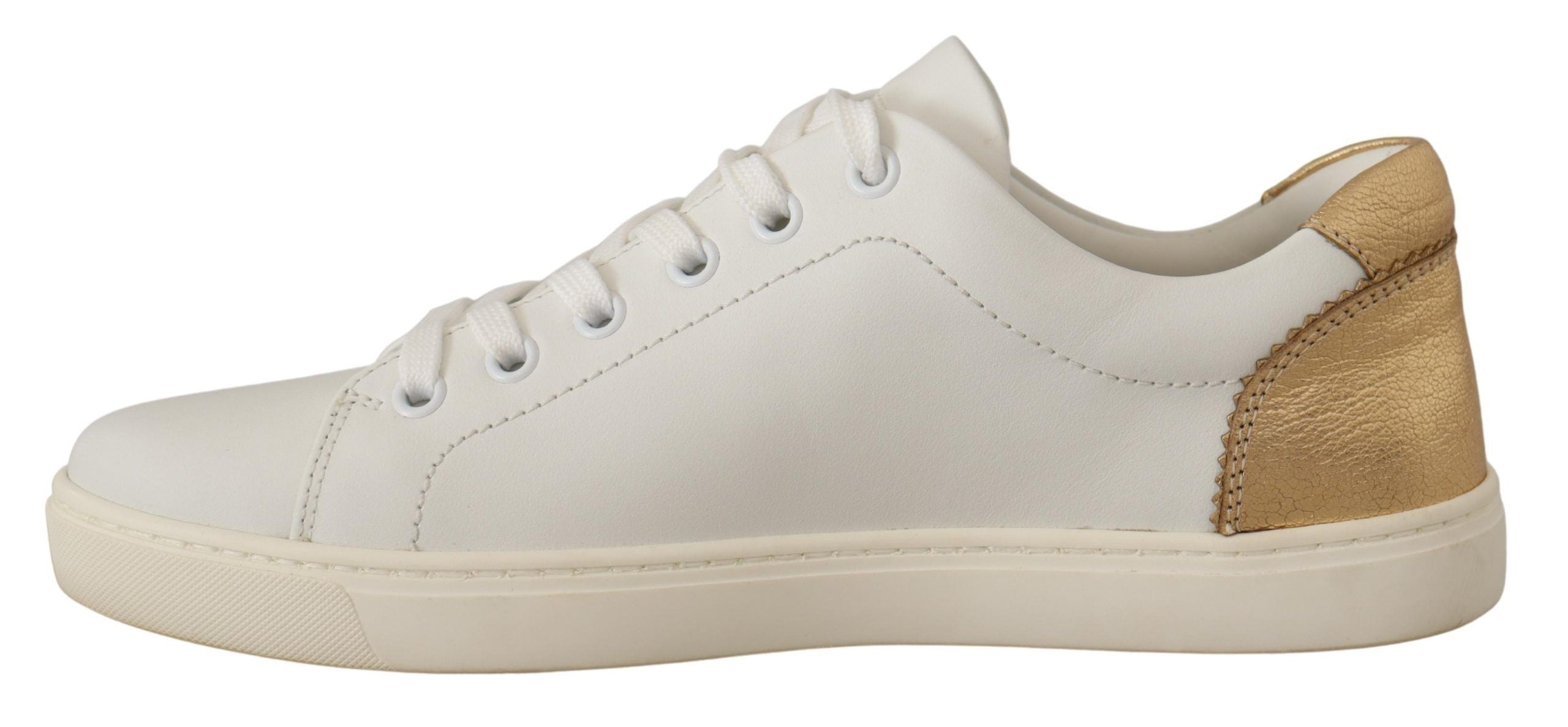 Dolce & Gabbana Weiße Low-Top-Sneakers aus Leder mit Gold-Details