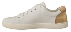 Dolce & Gabbana Weiße Low-Top-Sneakers aus Leder mit Gold-Details