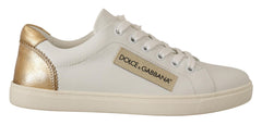 Dolce & Gabbana Weiße Low-Top-Sneakers aus Leder mit Gold-Details