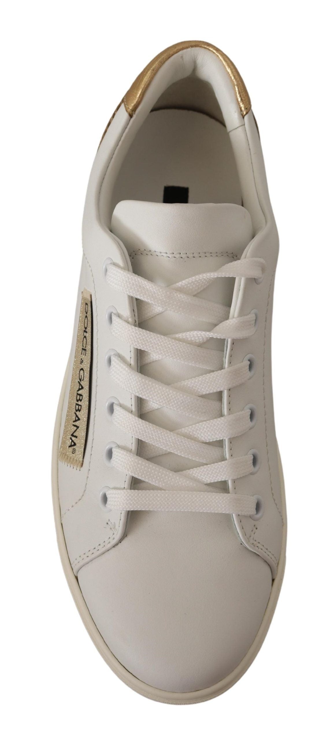 Dolce & Gabbana Weiße Low-Top-Sneakers aus Leder mit Gold-Details