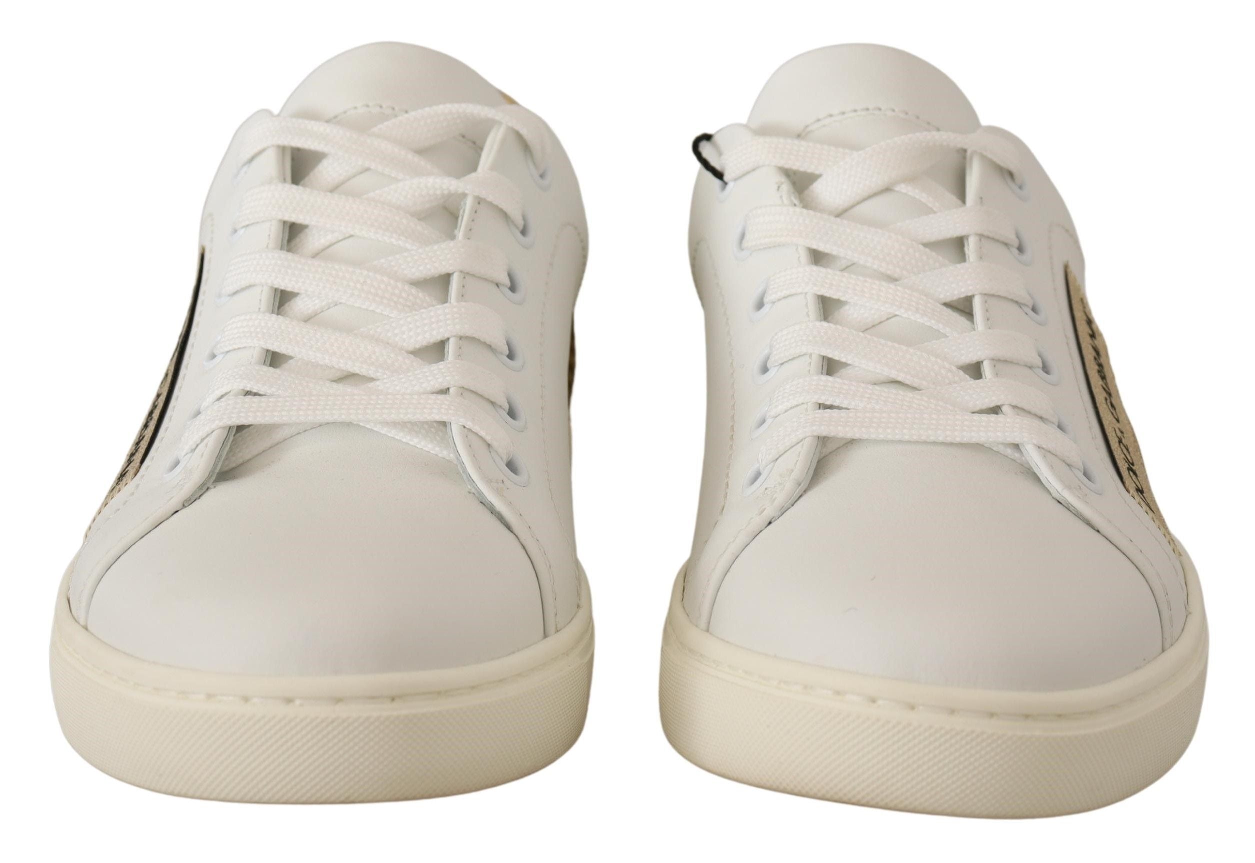 Dolce & Gabbana Weiße Low-Top-Sneakers aus Leder mit Gold-Details