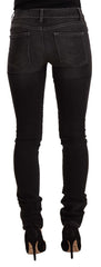GF Ferre Black Washed Mid Waist Cotton Denim Skinny Jeans