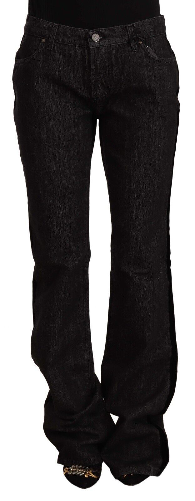 GF Ferre Schwarze Mid Waist Baumwoll-Denim Straight Boot Cut Jeans