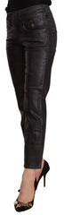 John Galliano Schwarze Glitzernde Baumwoll-Cropped-Hose mit mittlerer Taille