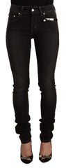 GF Ferre Black Washed Mid Waist Baumwoll-Skinny-Slim-Fit-Jeans