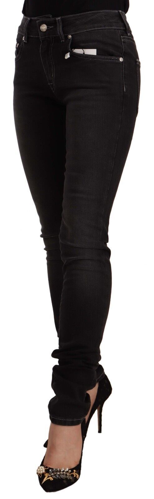 GF Ferre Black Washed Mid Waist Baumwoll-Skinny-Slim-Fit-Jeans