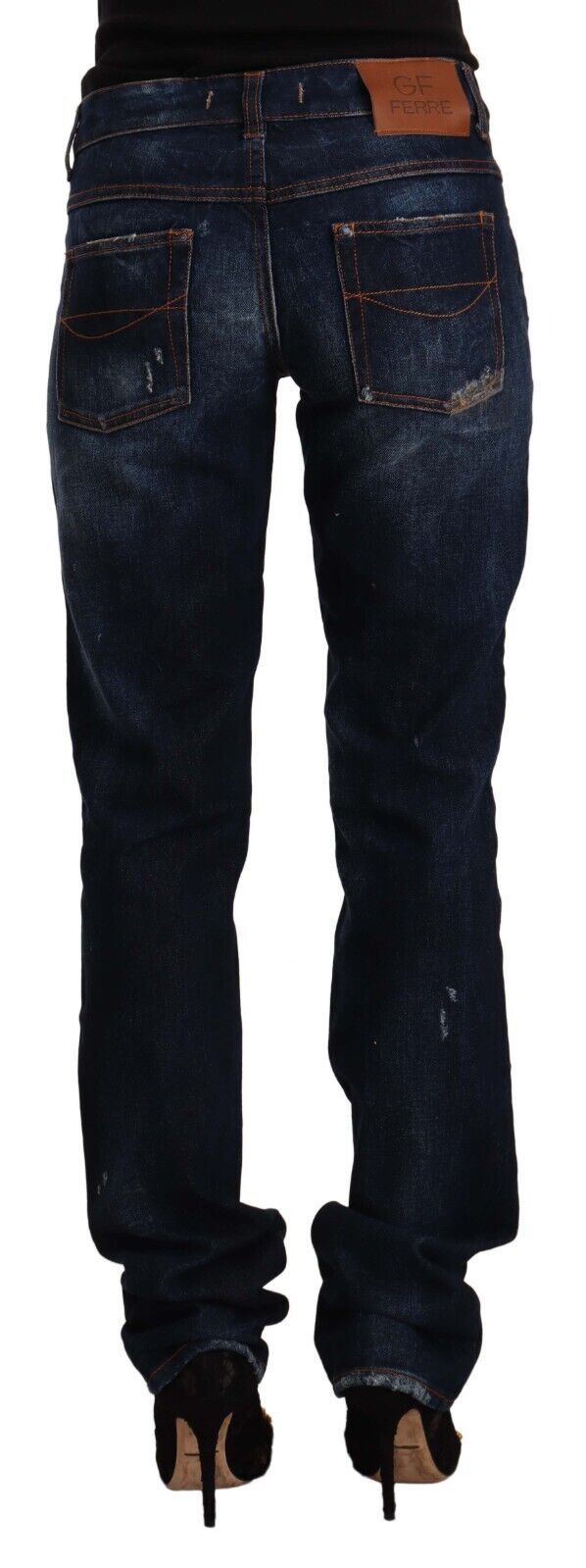 GF Ferre Dunkelblaue, gewaschene Jeans aus Baumwoll-Denim mit geradem Bein und mittelhohem Bund
