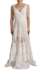 Dolce & Gabbana Weißes Maxikleid aus Baumwolle mit Stufenrock in A-Linie