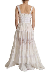 Dolce & Gabbana Weißes Maxikleid aus Baumwolle mit Stufenrock in A-Linie