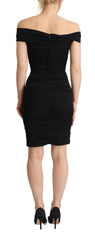Dolce & Gabbana Figurbetontes schwarzes Seiden-Off-Shoulder-Etui-Kleid