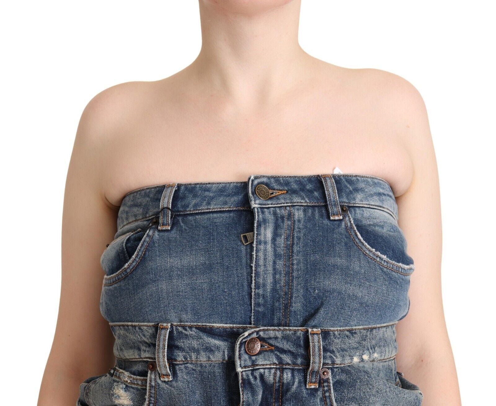 Dolce & Gabbana Dunkelblaues trägerloses Jeans-Jumpsuit-Kleid aus Baumwolle