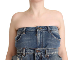 Dolce & Gabbana Dunkelblaues trägerloses Jeans-Jumpsuit-Kleid aus Baumwolle
