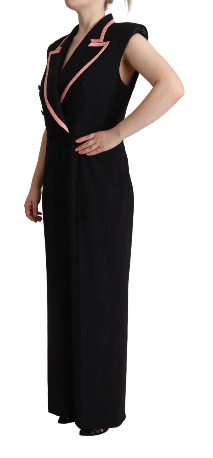 Dolce &amp; Gabbana Schwarzes ärmelloses Jumpsuit-Kleid aus Wollmischung